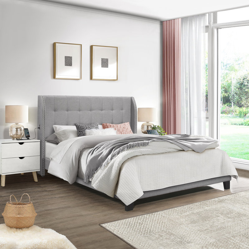 Upholstered Wingback Bed, Queen
