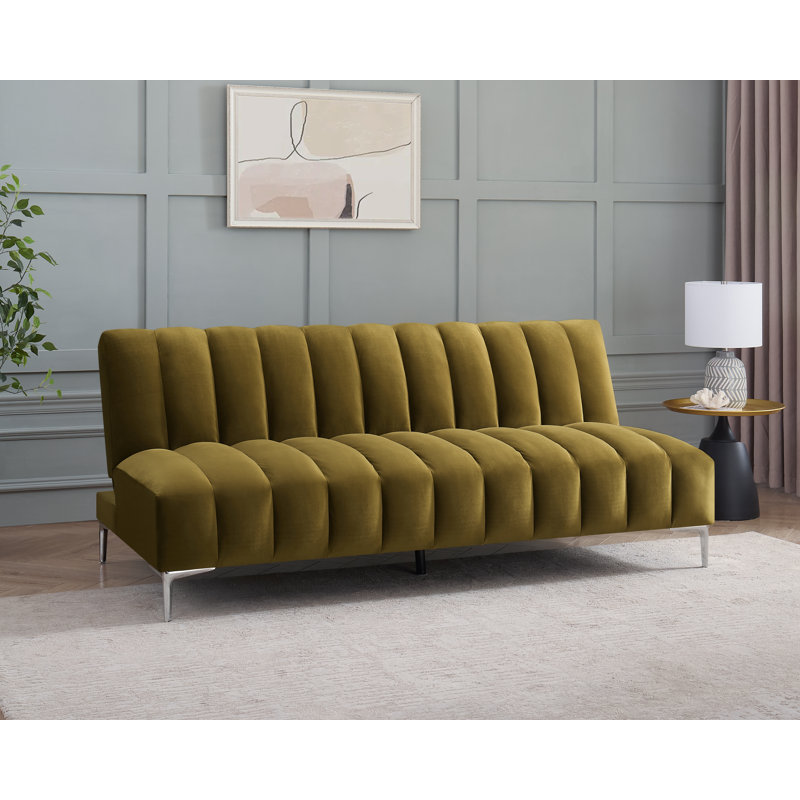 Decato Camille 3 Seater Sofa Bed in Velvety Fabric, Olive Velvet