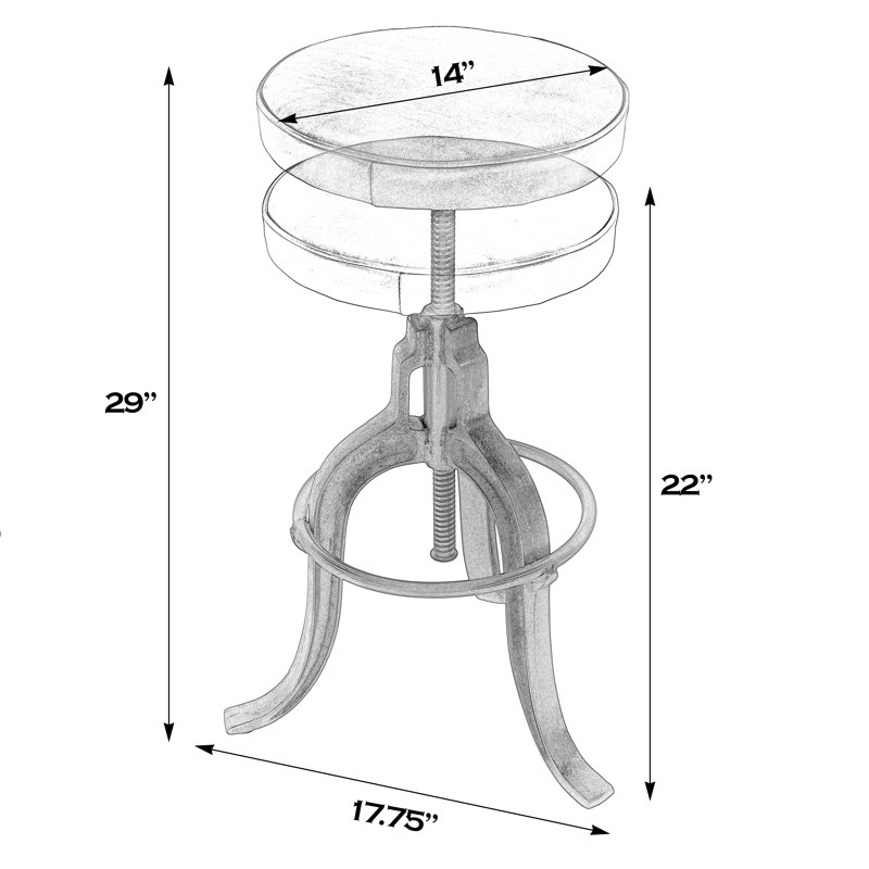 Knight 22 in. - 29 in. Adjustable Seat Height Leather and Iron Bar Stool