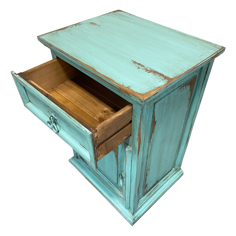 Syn 19.5'' W Solid Wood Nightstand, Turquoise