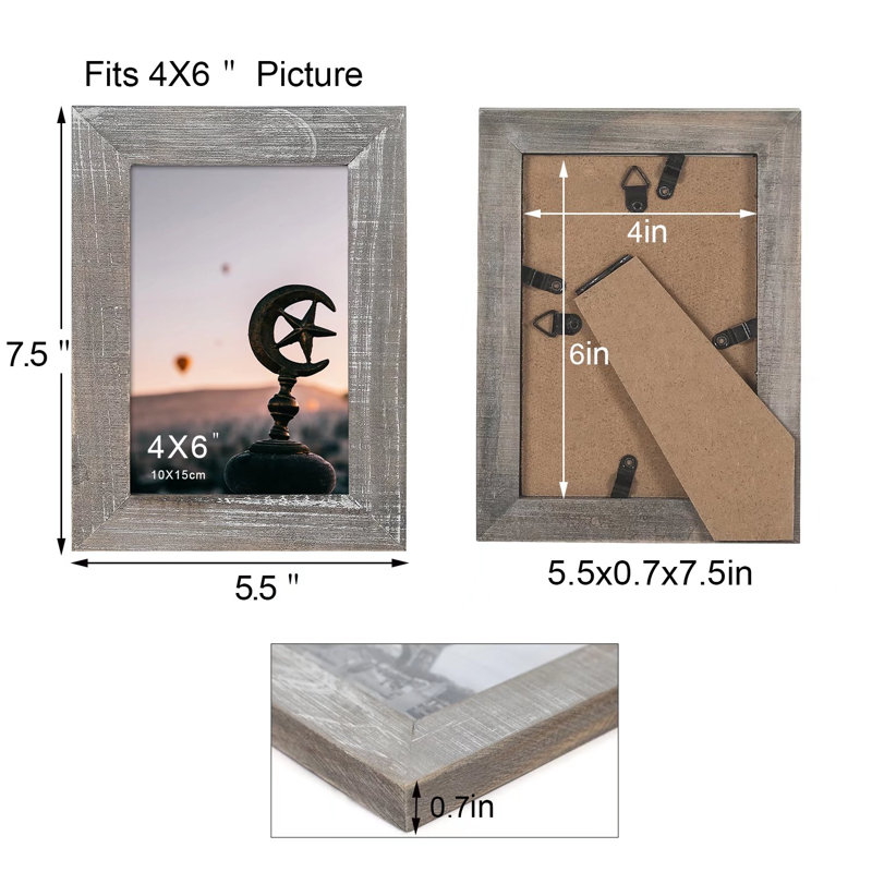 Ensemble de 4 cadres à cadre simple en bois mat 4 po x 6 po Janayia