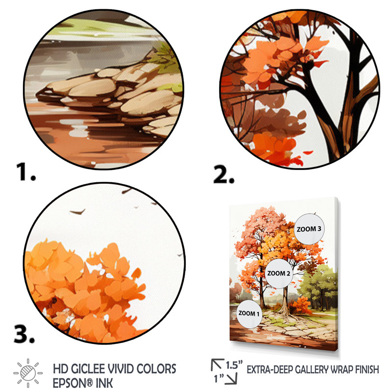 " Two Orange Trees In Autum Watervolor ", 32" H x 24" W x 1" D, Black Floater Framed