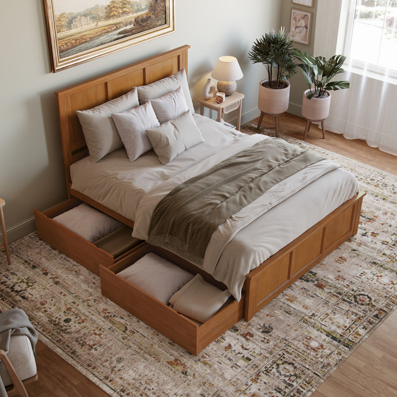 Madison Solid Wood Platform Bed with Matching Footboard & Storage Drawers , Light Toffee  , Queen