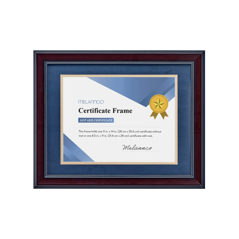 16 po x 13 po L / marine 8,5 po x 11 po Cadre de certification