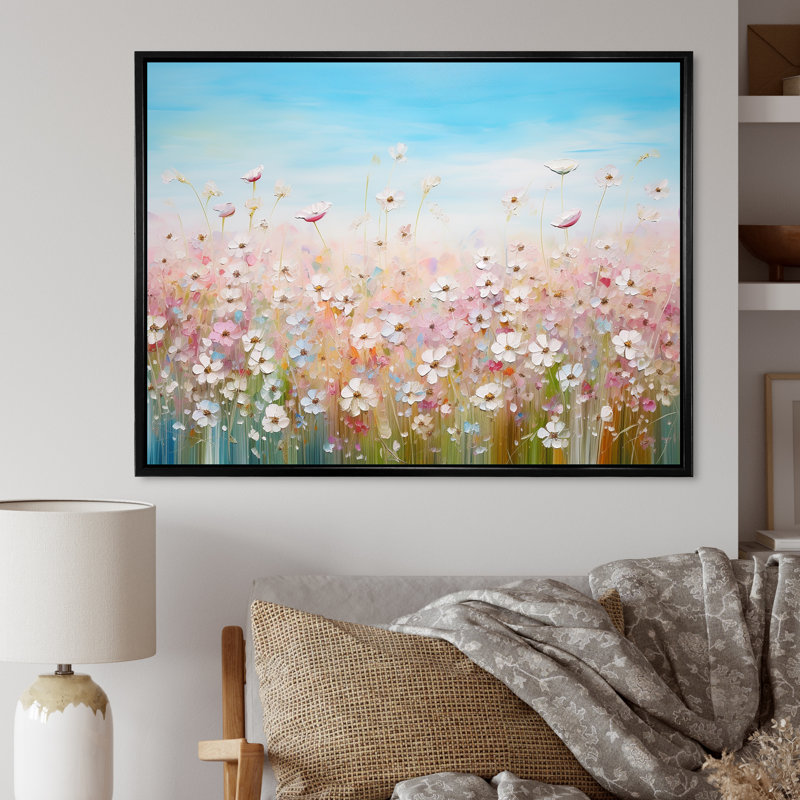 Fleurs sauvages Meadows I sur toile, Cadre flottant noir, H 34 po x l 44 po x P 1,5 po