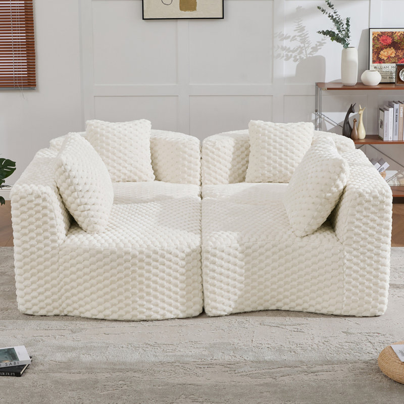 Canapé modulaire modulaire de 137,8 po sans os rembourré pour le salon, White Polyester