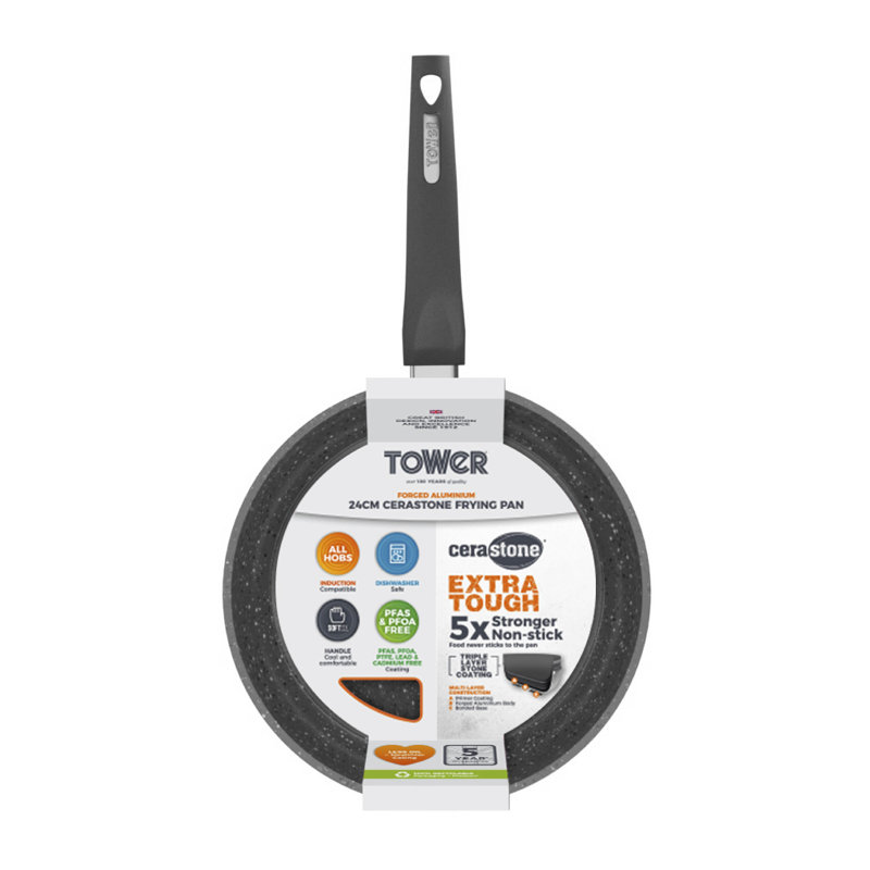 Tower Cerastone Forged Frying Pan with Non-Stick Coating and Soft Touch Handles, 24.6cm Diameter