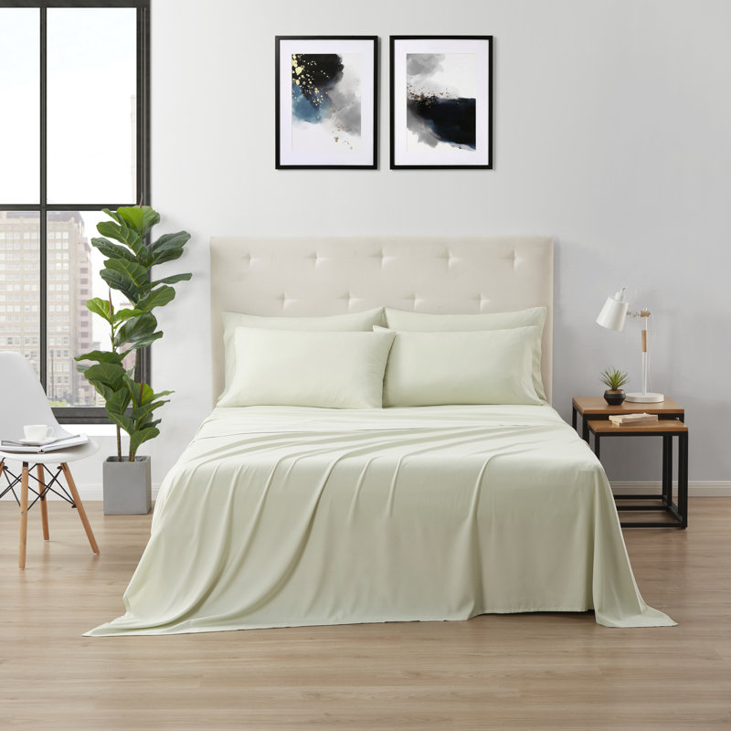 Ensemble de draps en rayonne de bambou Kathy Ireland 6 pièces avec poches profondes, ISE