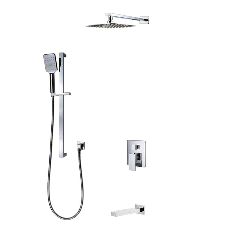 Système de douche complet à 3 voies avec pomme de pluie murale Madison, Chrome poli