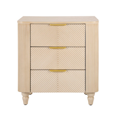 Mid-Century Fluted 3 Drawers Nightstand, Bedside Table With Curved Profile Design And Handles, End Table For Living Room, Bedroom, Easy Assembly