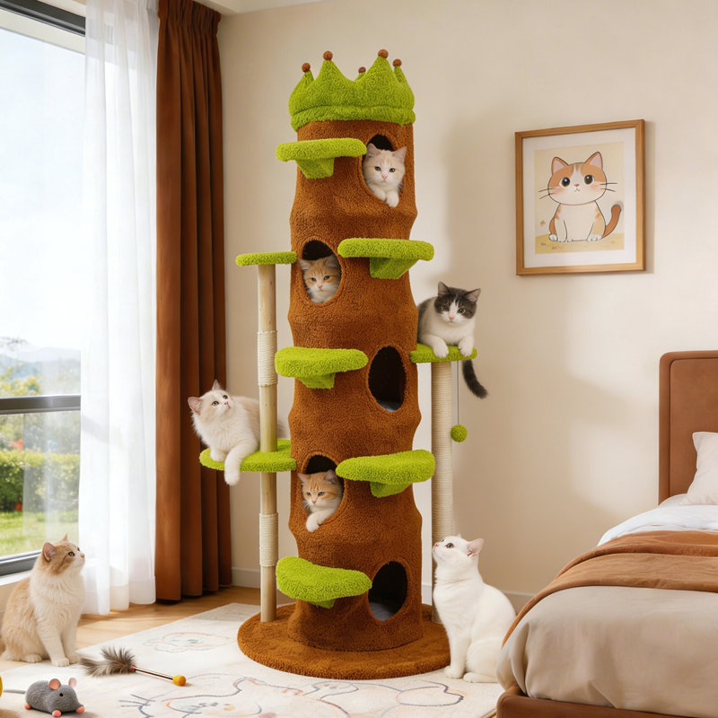 Arbre à chat de 73,6 po de hauteur pour chats de grande taille, très grande tour pour chat, cando pour chat avec poteau à griffes, marches multiples, perchoir large et jouet