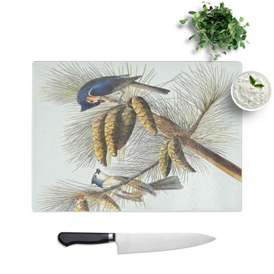 Tempered Glass Crested Titmouse Birds Chopping Board