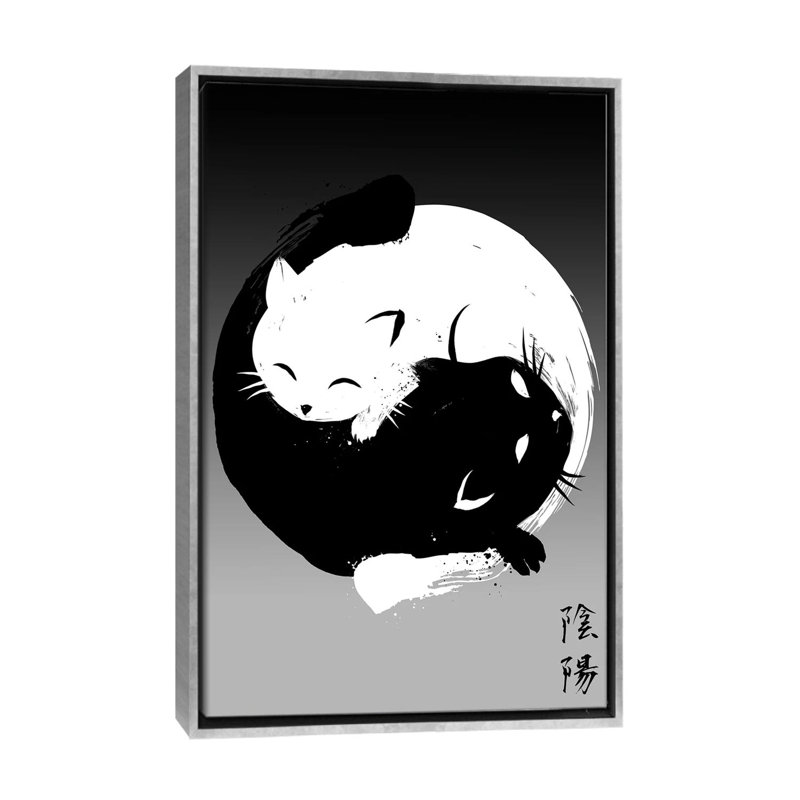 Yin Yang Cats, No Mat, 48" H x 32" W x 1.5" D, Silver Floater Framed Canvas