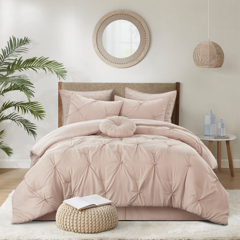 Blush Polyester 180 Thread Count Washable Down Comforter Set, King