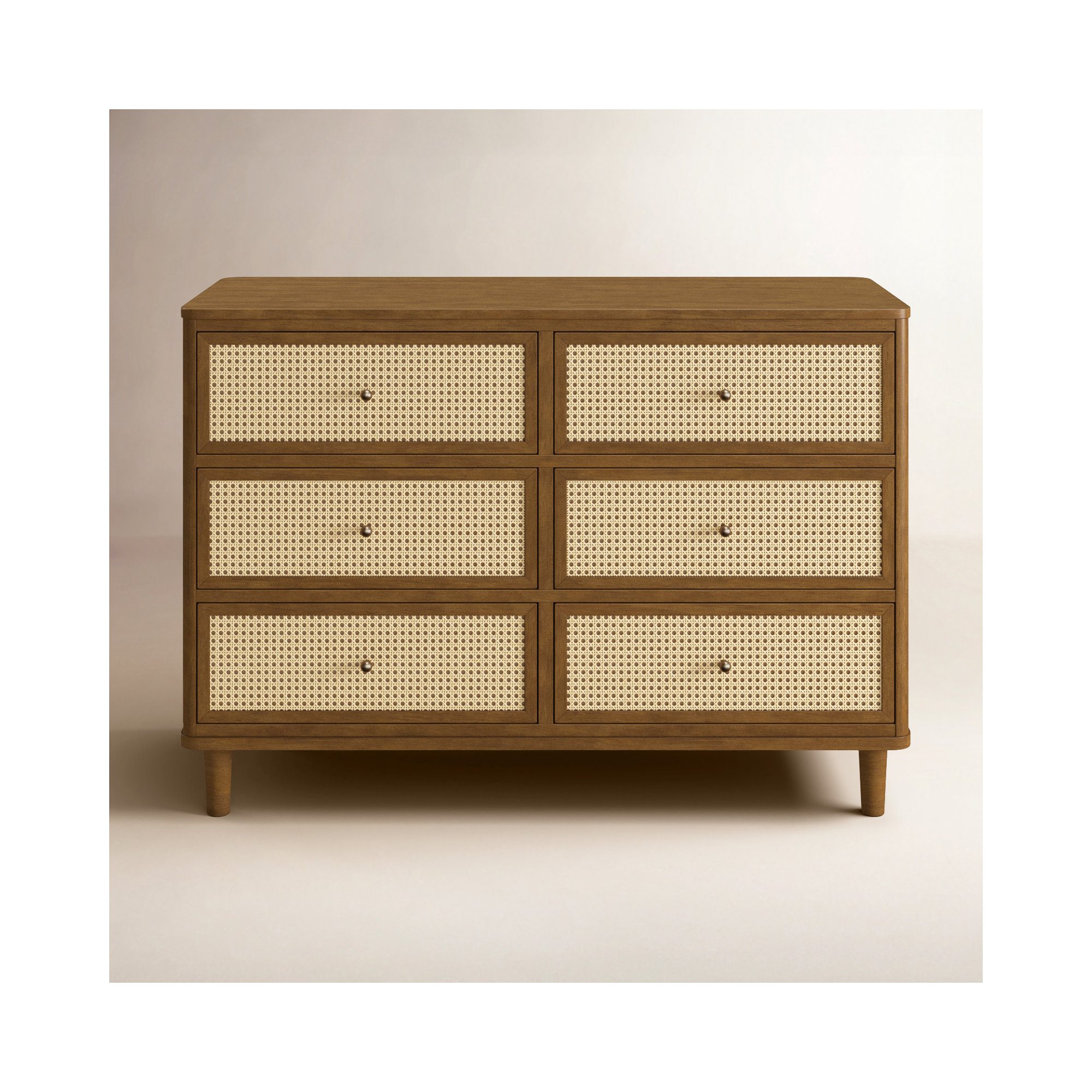 Marin 6 Drawer 19.49" W Dresser, Natural Walnut/ Blonde Cane