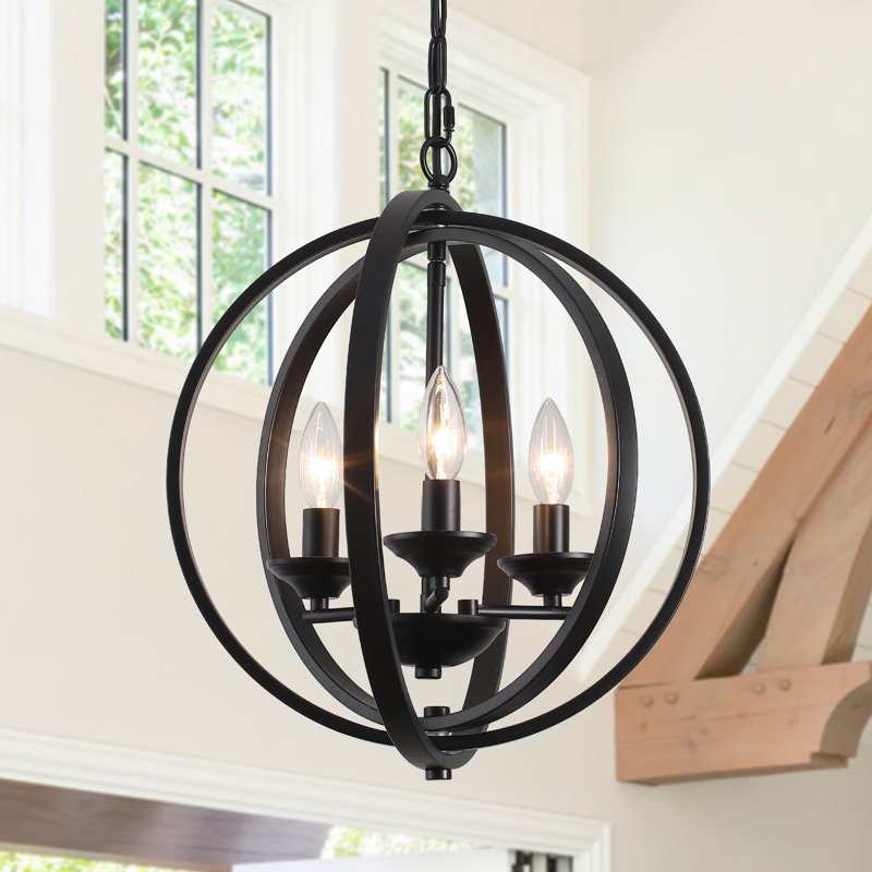 Georffrey 3 - Light 15" Wide Dimmable Candle Style Globe Sphere Chandelier, Matte Black