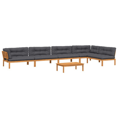  Ensemble de canapé de patio 6 pièces avec coussins en bois d'acacia massif