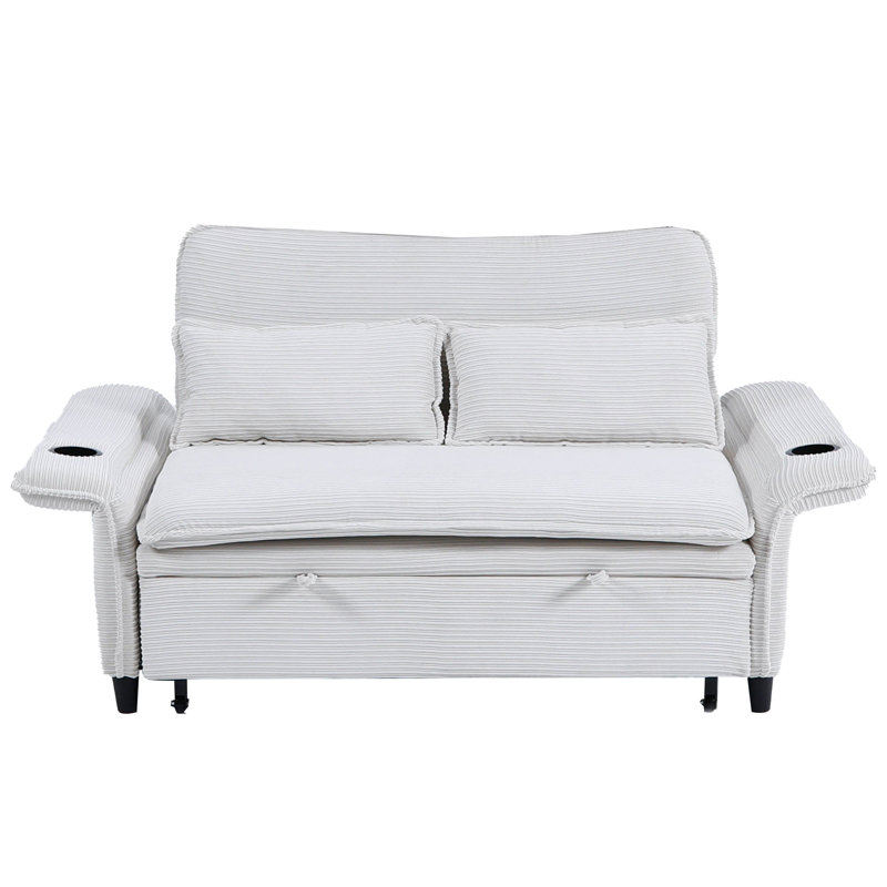 65"W Upholstered 3-in-1 Sofa Bed Convertible Sleeper with Adjustable Backrest and Armrests, White