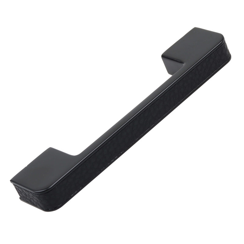 Poignée barre en cuir embossé, Noir mat, 3.75", 10