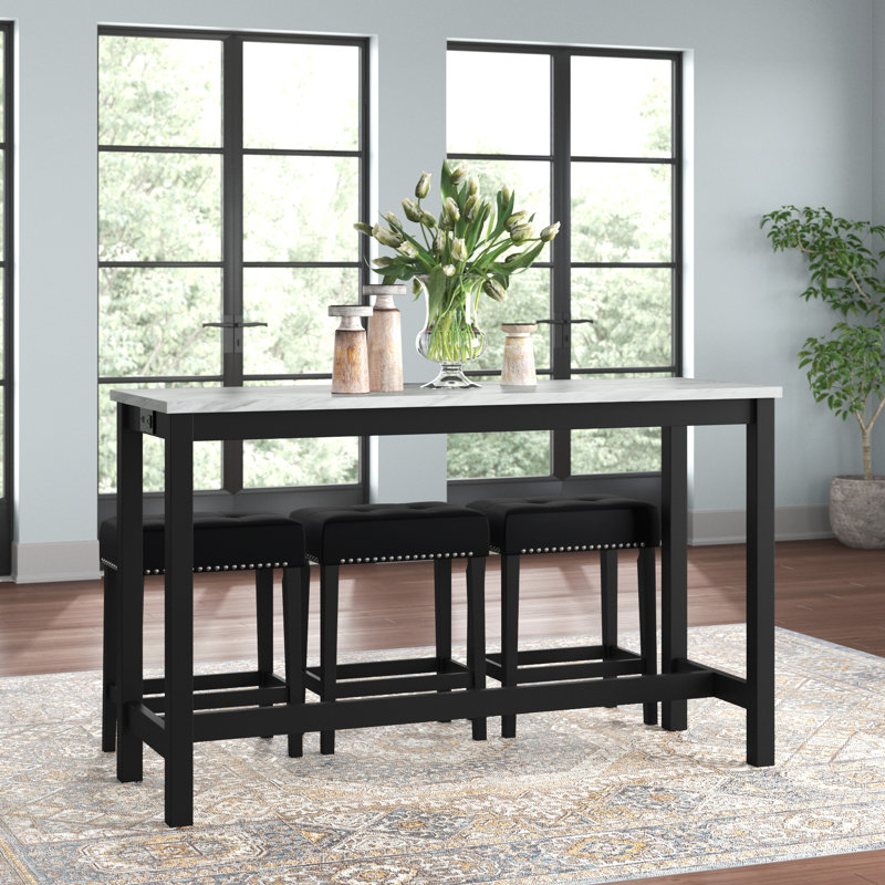 Ebeling 3 - Person Four Leg Dining Set, Black
