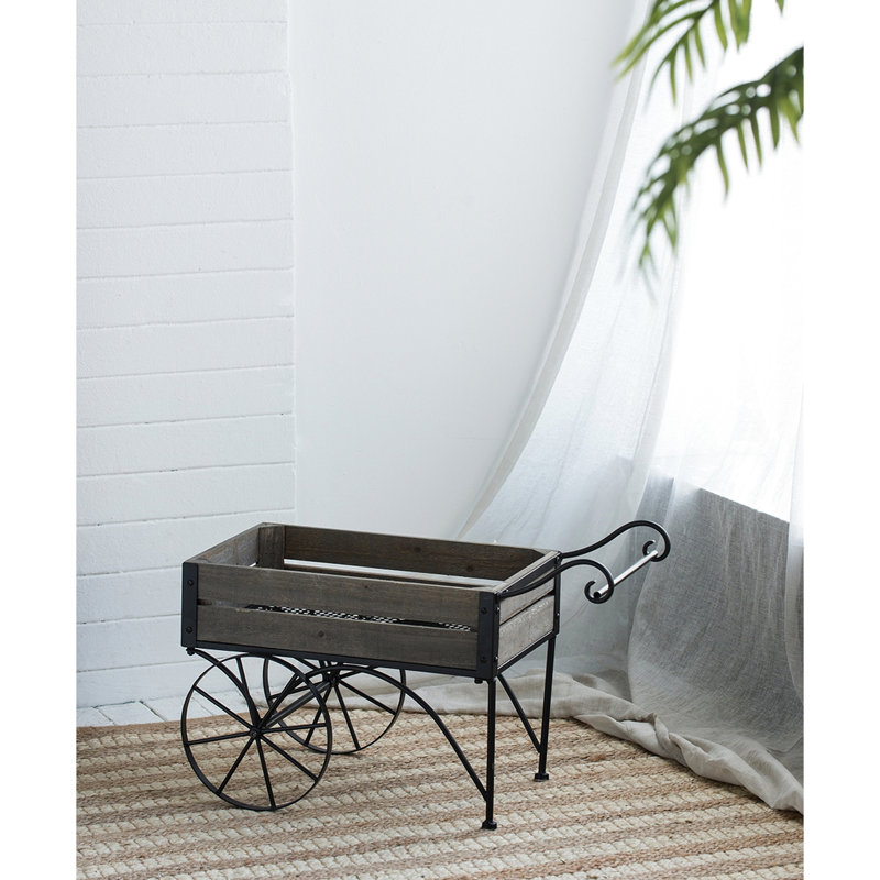 Panier à fleurs antique brun avec chariot et deux pieds à l'arrière, 24,4 x 12,6 x 15,4 pouces, 9,9 lb