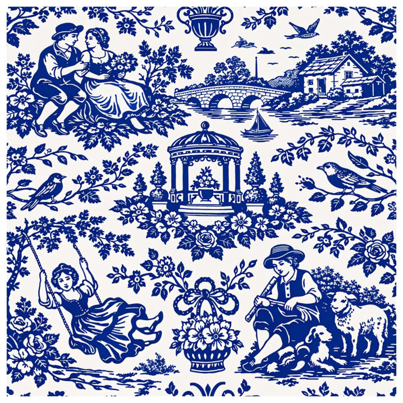 Blue Toile Pattern Duvet Covers, Twin