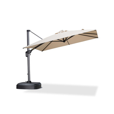 8' X 8' Patio Beige Umbrella with Base for Pool 7' High Offset Outdoor Cantilever Beige Umbrella Swimming Pool with 360°Rotation for Poolside