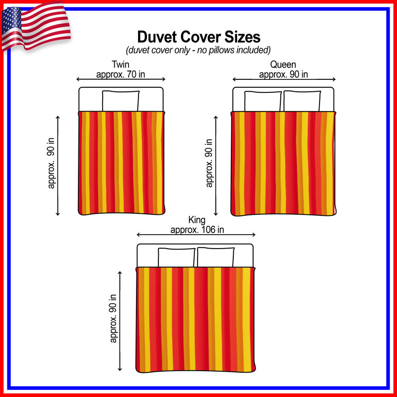 Red Yellow Vertical Stripes Duvet Covers, Queen