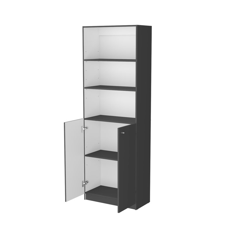 Sutton 2-Door Bookcase, Storage With Multi-Level Shelves And Double Door Design, White/Gray