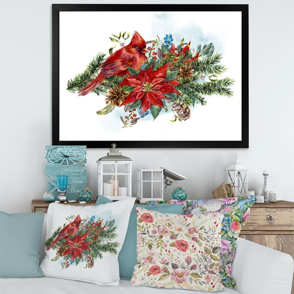 Bless international Christmas Poinsettia And Red Cardinal Bird Framed ...