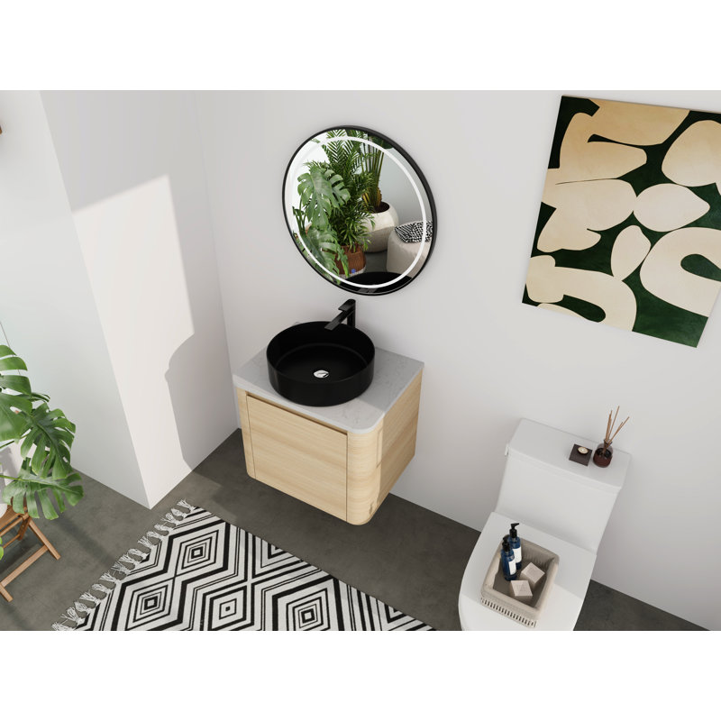 Meuble-lavabo mural 23 5/8 po - 5 options de lavabo couleur, armoire en bois clair et plateau en pierre reconstituée (Type B)