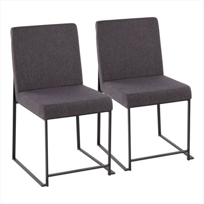 Charcoal Fabric Upholstered High Back Dining Chair Set of 2 with Black Steel Frame – Contemporary Side Chairs for Kitchen or Sitting Room