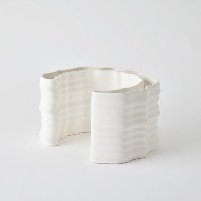 Crescent Printed Vase-Matte White-Lg