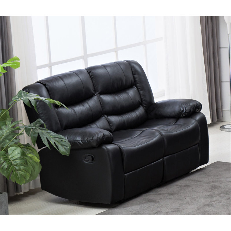 Castlereagh 58.3'' Faux Leather Reclining Loveseat, Black Faux Leather