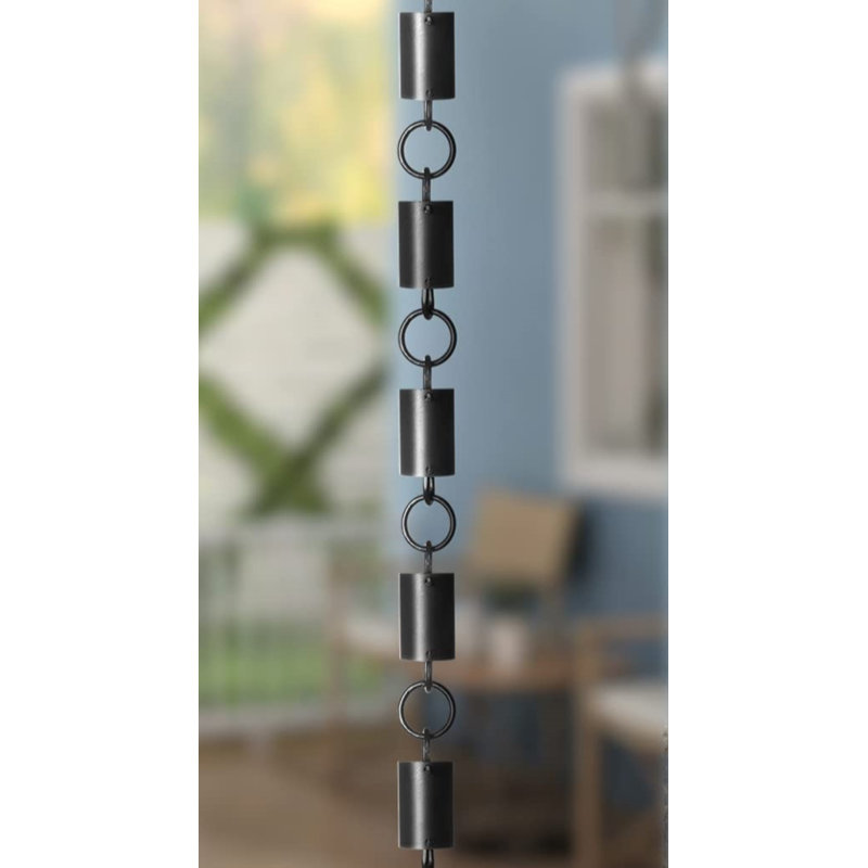 Black Aluminum Cylinder Rain Chain with 23 Cups, 8.5 Feet