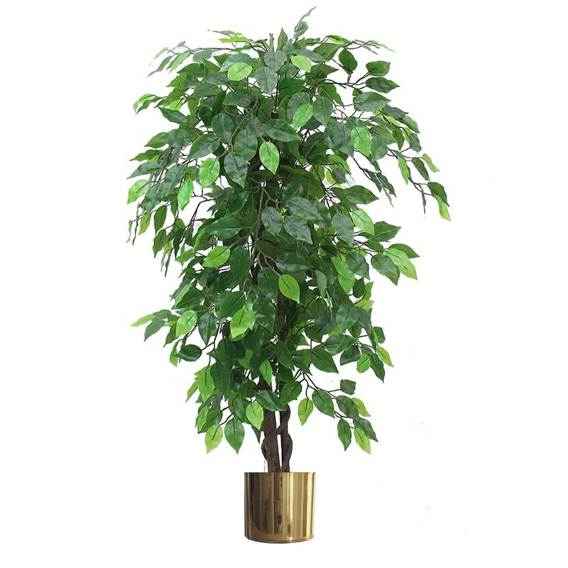 120cm Faux Ficus Tree in Metal Planter, Gold