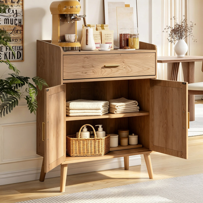 Armoire de rangement à 2 portes Farmhouse Rattan, Naturel