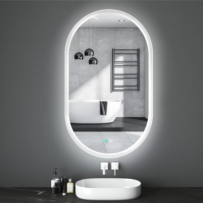 Hailea Oval LED Mirror Lighted Vanity Mirror Anti-Fog 3 Colors Dimmable Wall Mounted Memory