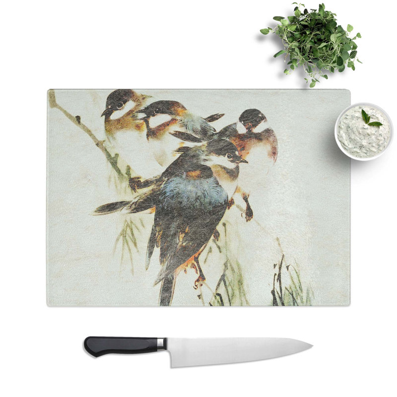 Tempered Glass Finches Chopping Board, 28.5 cm W x 20 cm L