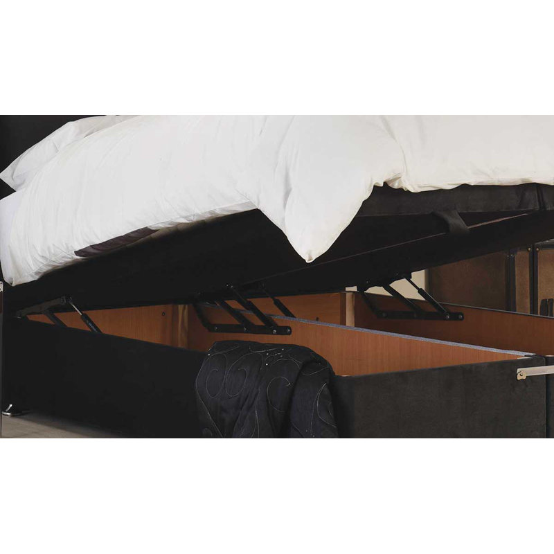Upholstered Ottoman Storage Bed, Small Single (2'6), Crushed Velvet Black, Crushed Velvet