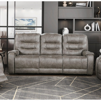 Modern Living Room 1Pc Double Reclining Sofa Polished Microfiber Upholstery, Plush Seating, Grayish Brown Solid Wood Frame Furniture