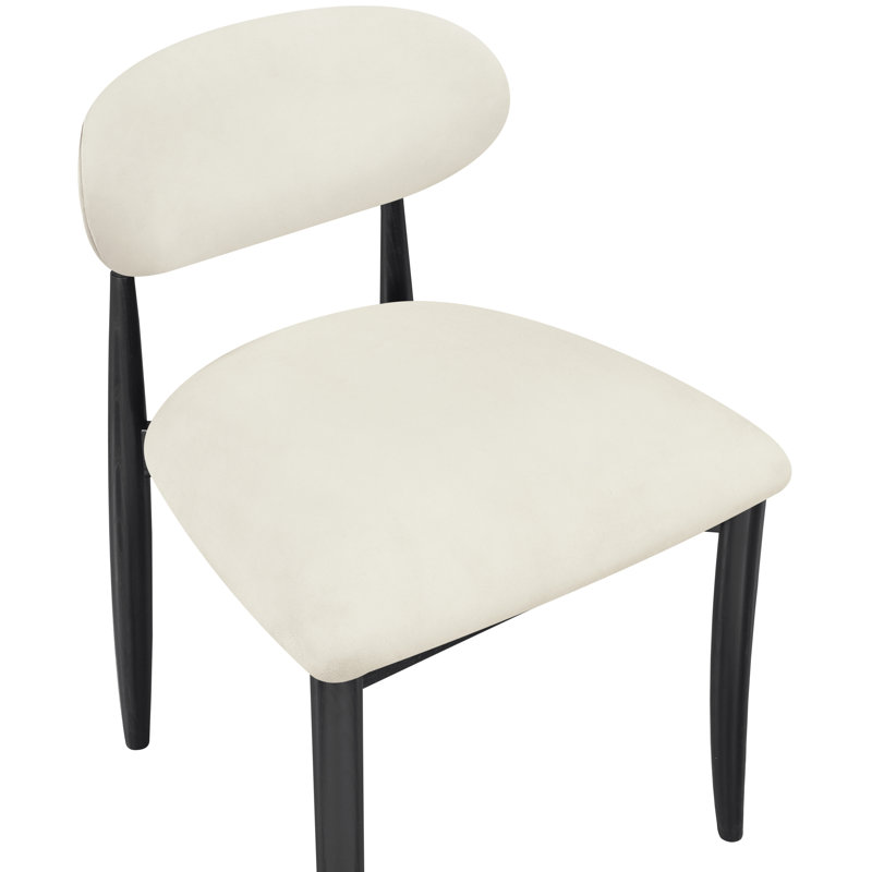 Westerfeld Eligah Vegan Leather Upholstered Dining Side Chair, Stained Black / Powder Coated Black, Cream