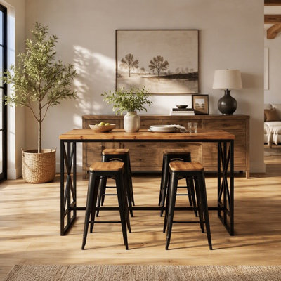 Table de bar rectangulaire 62,6 po, table bistro Farmhouse à hauteur de comptoir avec repose-pieds en métal pour bar