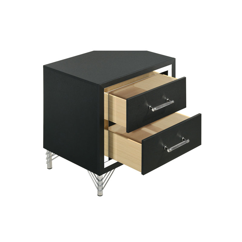 Table de chevet moderne 2 tiroirs, noir