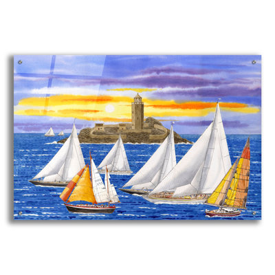  Art mural en verre acrylique, 36 po x 24 po «Sail Sailers at Sunset» par Gale Pitt