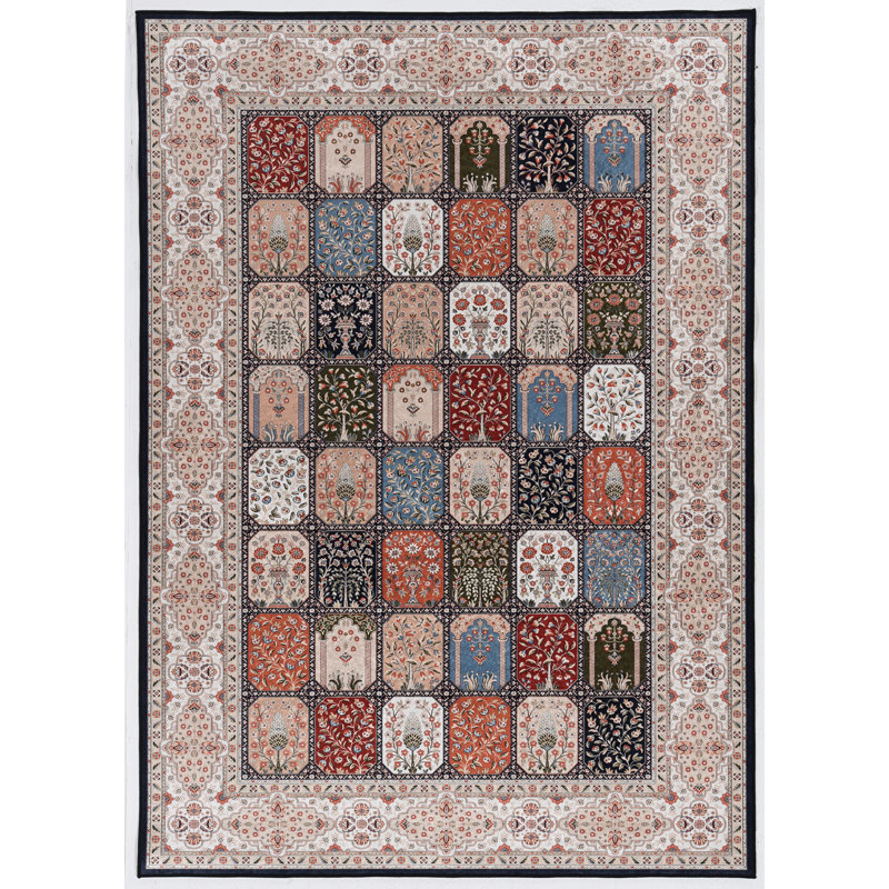 Emanuel Traditional Machine Woven Flatweave Ivory and Black Area Rug with Non Skid Backing , Rectangle 2'2'' x 3'2''