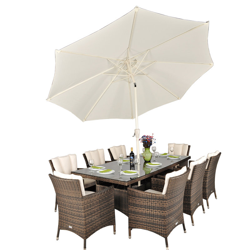 Harold 8 - Person Wicker Patio Dining Set with Rectangular Table , Cushions Included