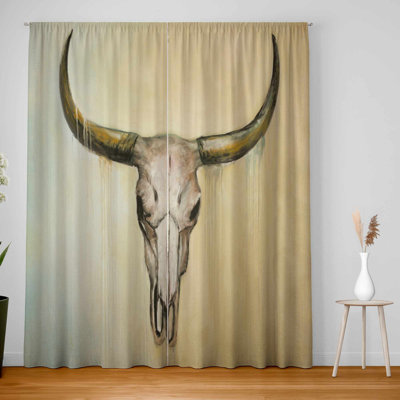 Cow Skull Blackout Window Curtain Pair for Home Decor