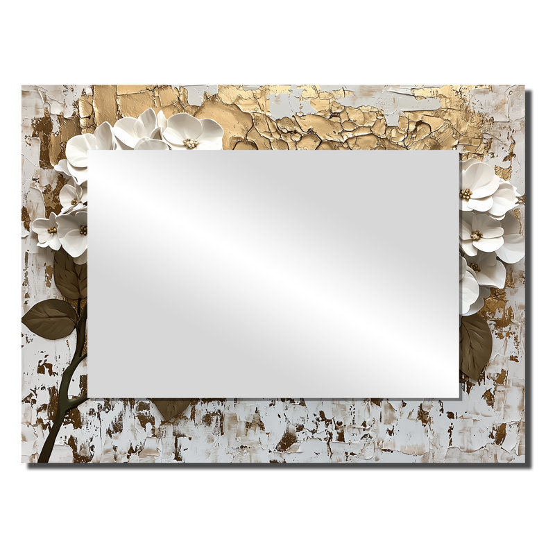 Crème de fleurs d'hortensia crème I - miroir mural décoratif floral - imprimé sur métal, 24 po x 32 po