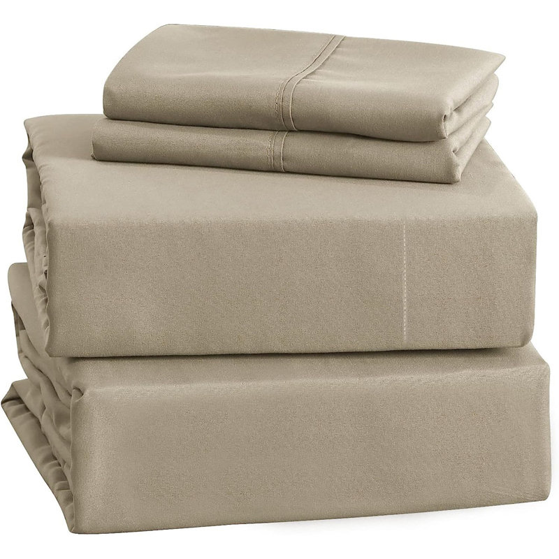 Soft Brushed Microfiber Sheet Set Hotel Luxury with Extra Soft Sheets & Pillowcases, Beige